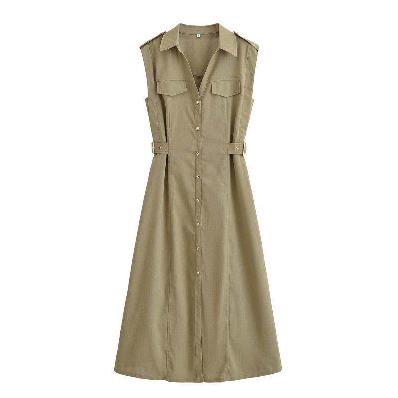 Linen V-Neck Sleeveless Midi Dress Women - Image 2