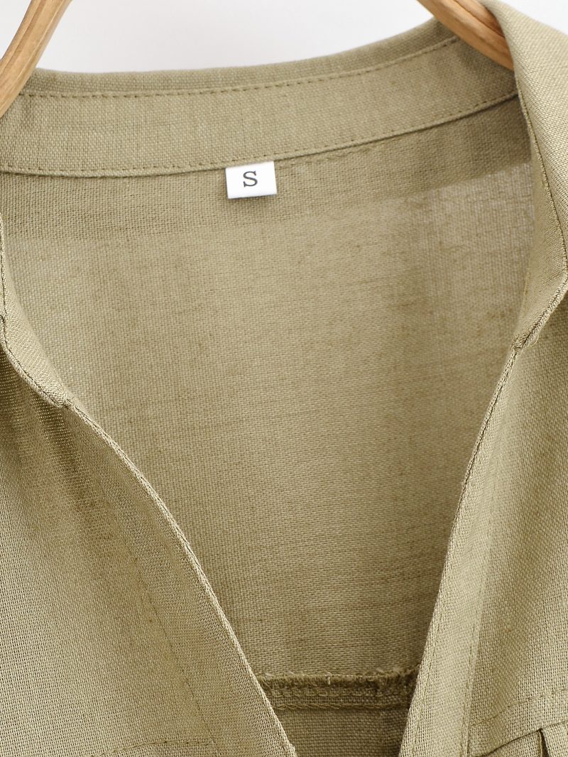 Linen V-Neck Sleeveless Midi Dress Women - Image 3
