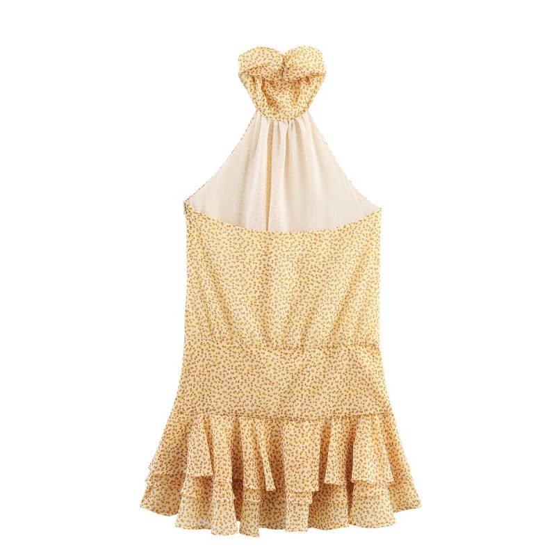 Printed Hanging Collar Laminated Summer Dress Women - Image 2