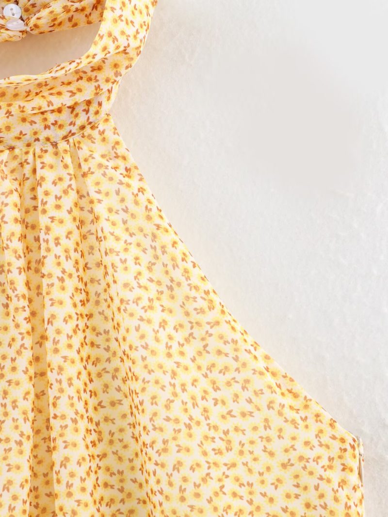Printed Hanging Collar Laminated Summer Dress Women - Image 3