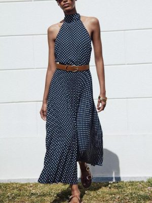 Elegant Hanging Collar Polka Dot Dress