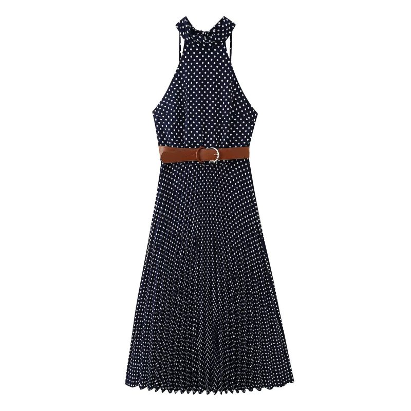 Elegant Hanging Collar Polka Dot Dress - Image 2