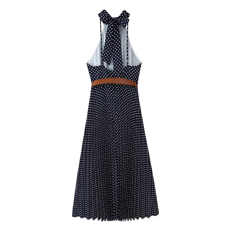 Elegant Hanging Collar Polka Dot Dress - Image 3