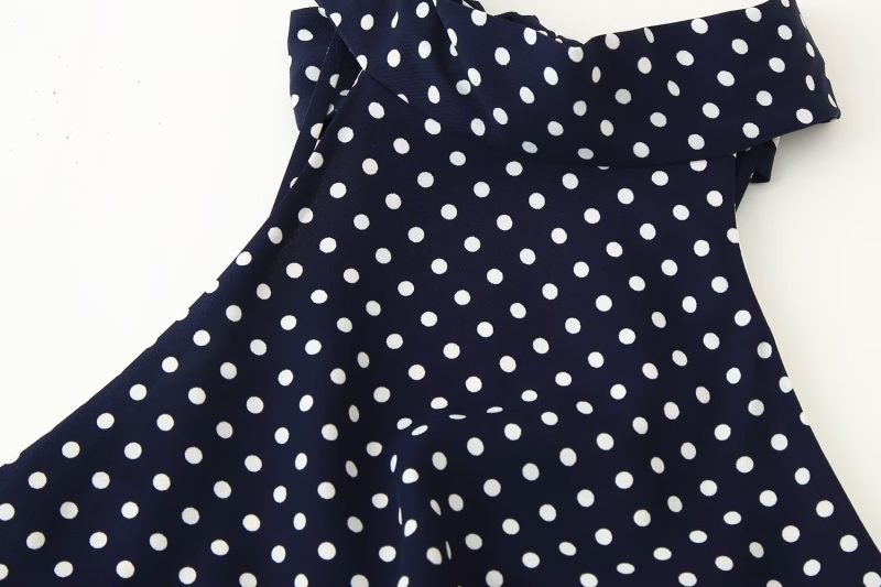 Elegant Hanging Collar Polka Dot Dress - Image 4