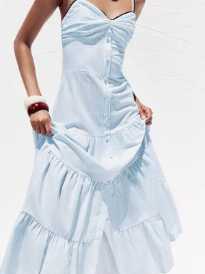 French Striped Sleeveless Spring Sundress for Women