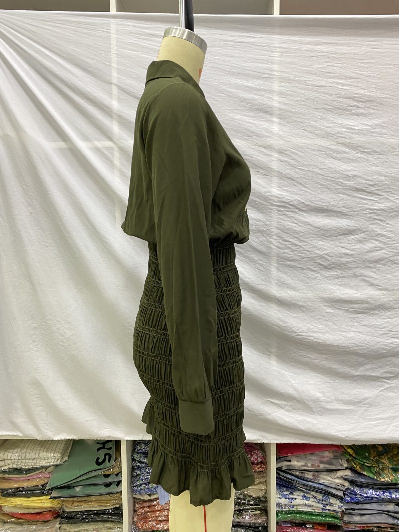 Retro Lapel Single-Breasted Pleated Shirt Dress - Image 3