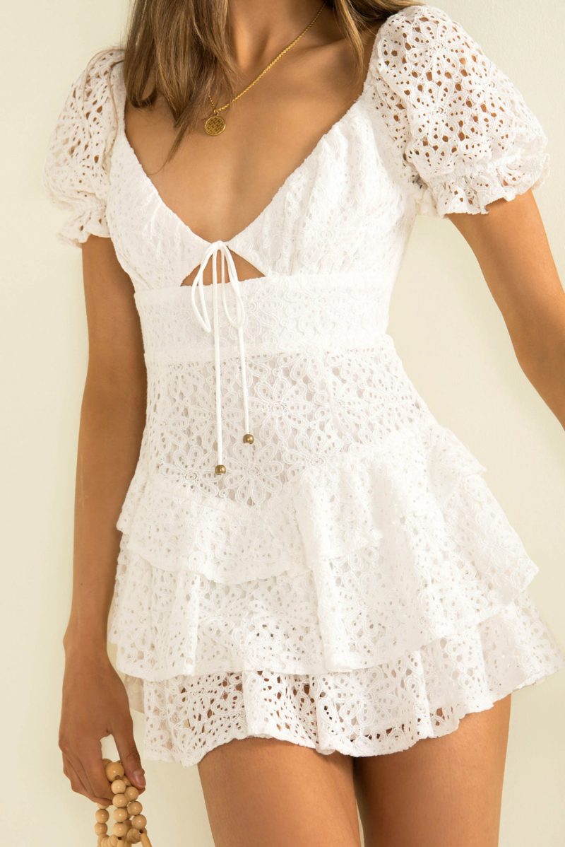Short Spring Lace-Up Back Zipper Dress