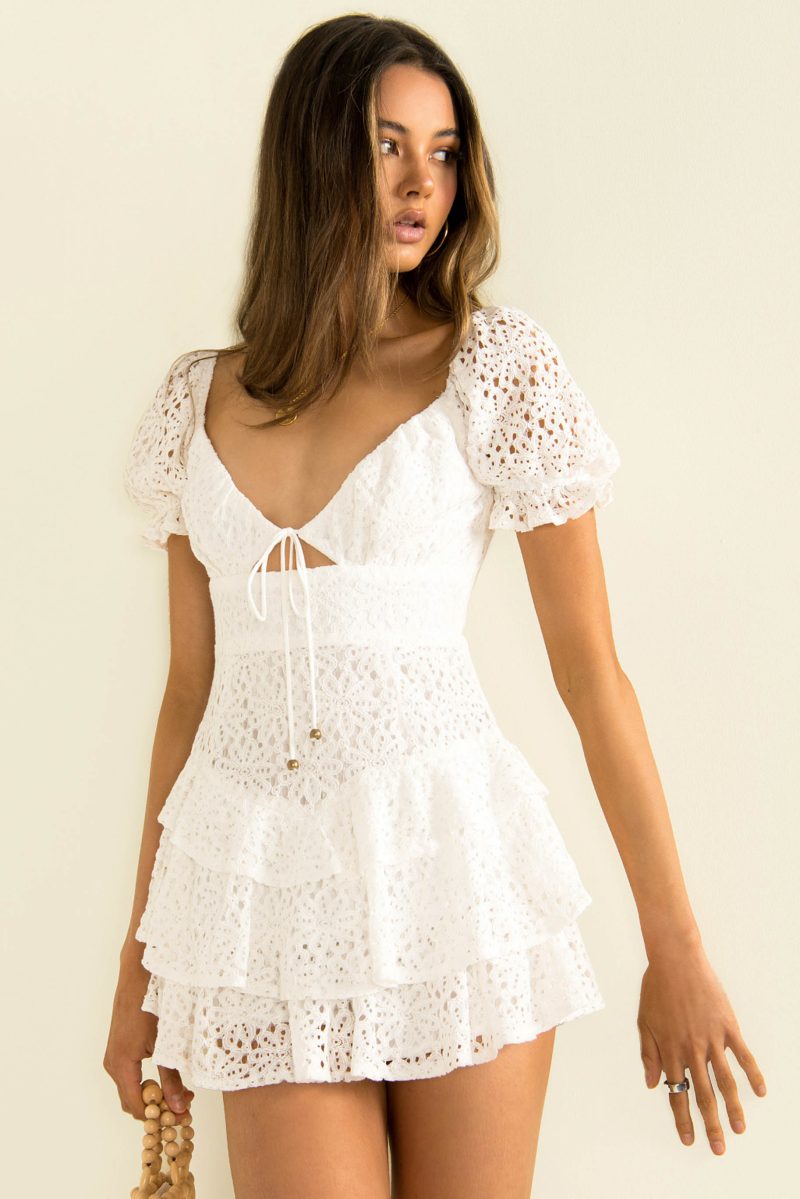 Short Spring Lace-Up Back Zipper Dress - Image 2