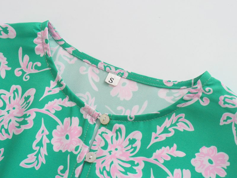 Slimming Round Neck Printed A-Line Dress - Image 2