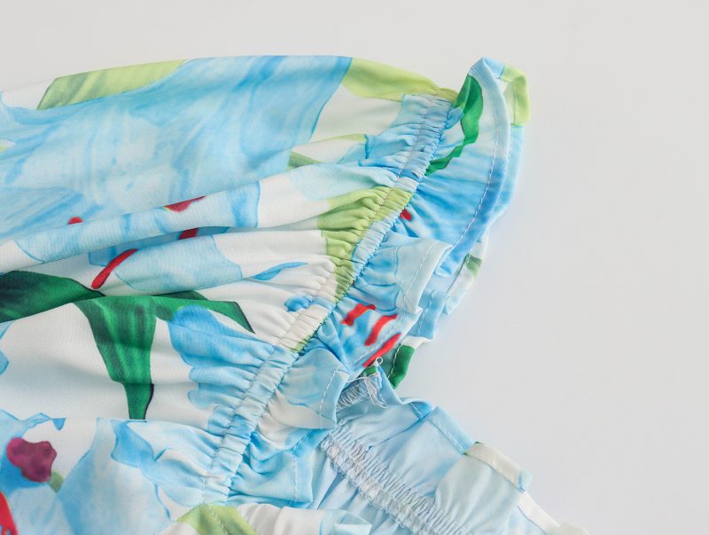 Spring Summer Printed Square Collar Tiered A-Line Dress - Image 3