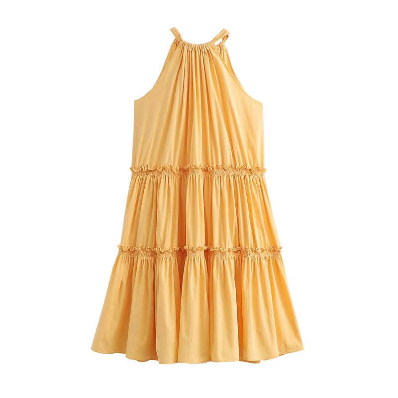 French Halter Neck Sleeveless Tiered Elegant Dress - Image 3