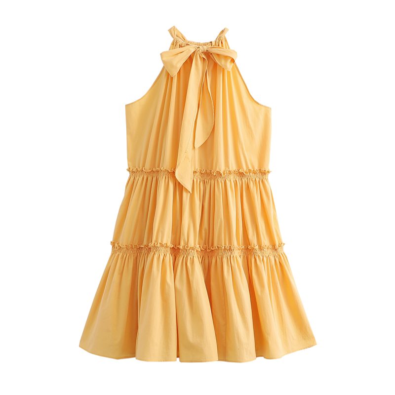 French Halter Neck Sleeveless Tiered Elegant Dress - Image 4