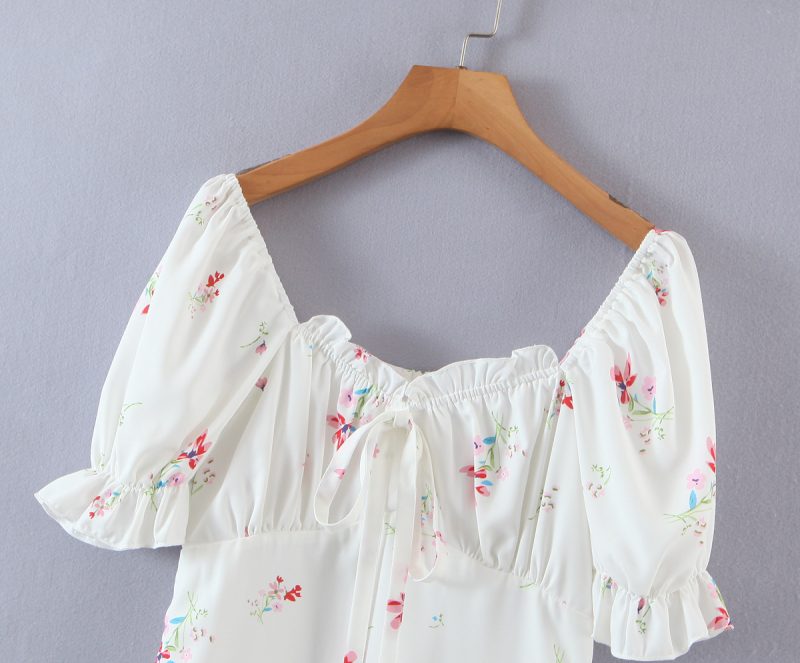 Vintage Square Collar Puff Sleeve A-Line Dress - Image 2