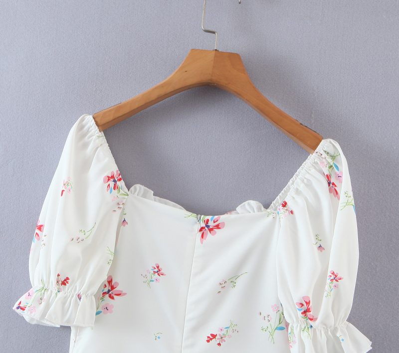 Vintage Square Collar Puff Sleeve A-Line Dress - Image 3