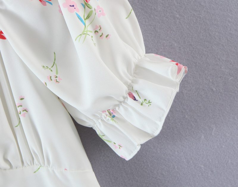 Vintage Square Collar Puff Sleeve A-Line Dress - Image 4