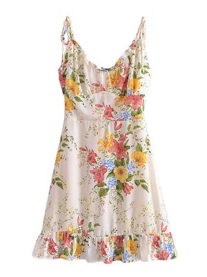 Slimming French Dress – Printed V Neck Style