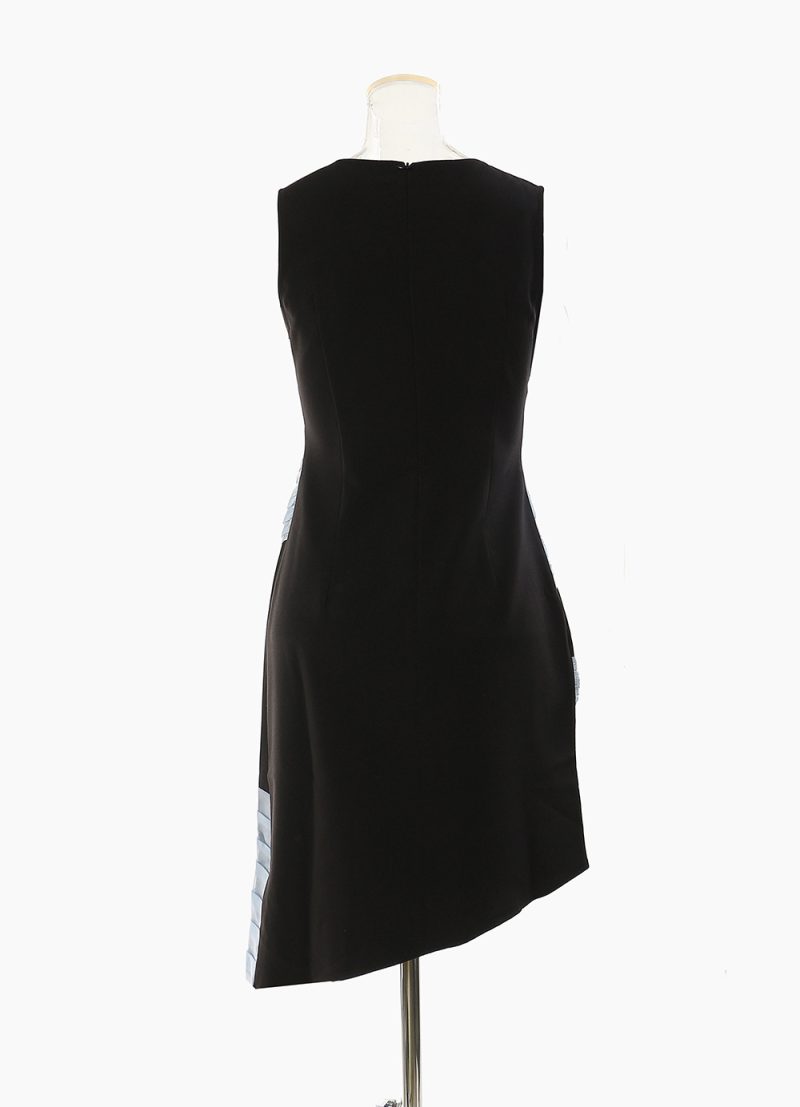 Asymmetric Contrast Stitch Pleated Waist Vest Dress - Image 3