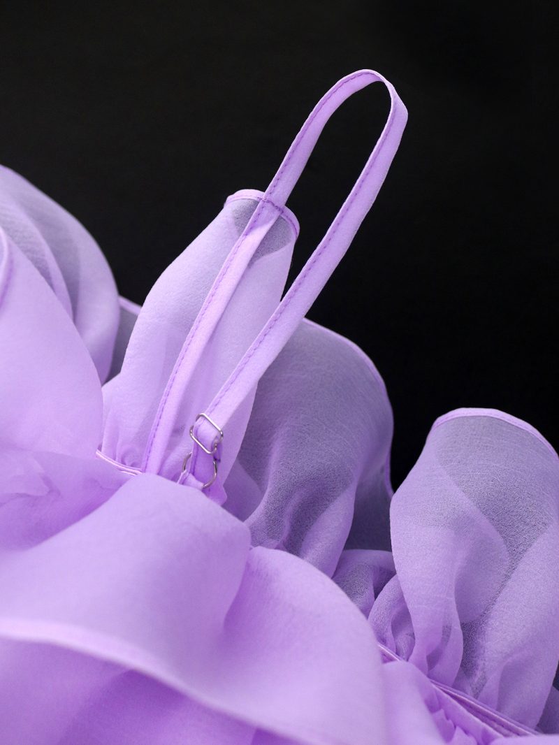 Mesh Stitching Lantern Sleeve Summer Dress Women - Image 3