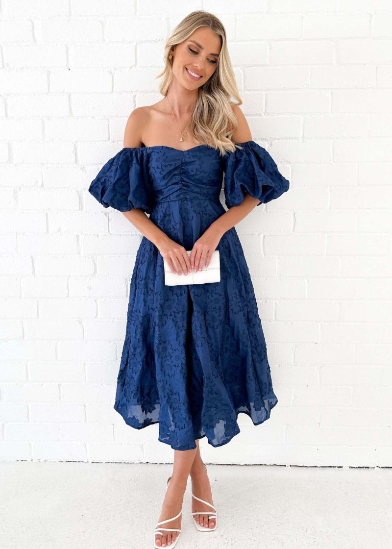 Elegant Off Neck Floral Mid Waist Dress - Image 3