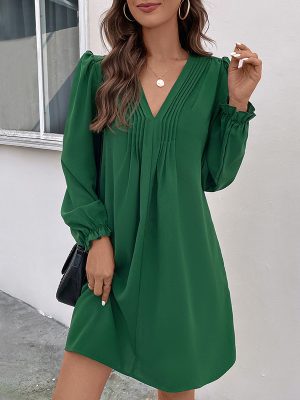 Fall Women's Patchwork V-Neck Casual Dress
