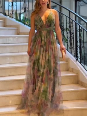 Printed Mesh A-Line Dress for Women
