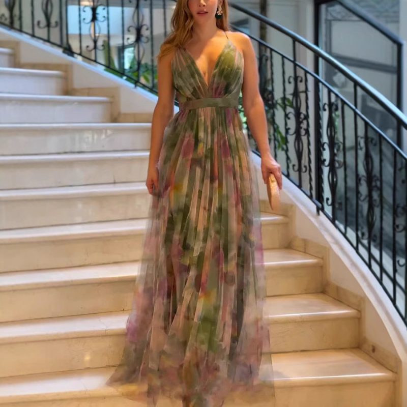 Printed Mesh A-Line Dress for Women