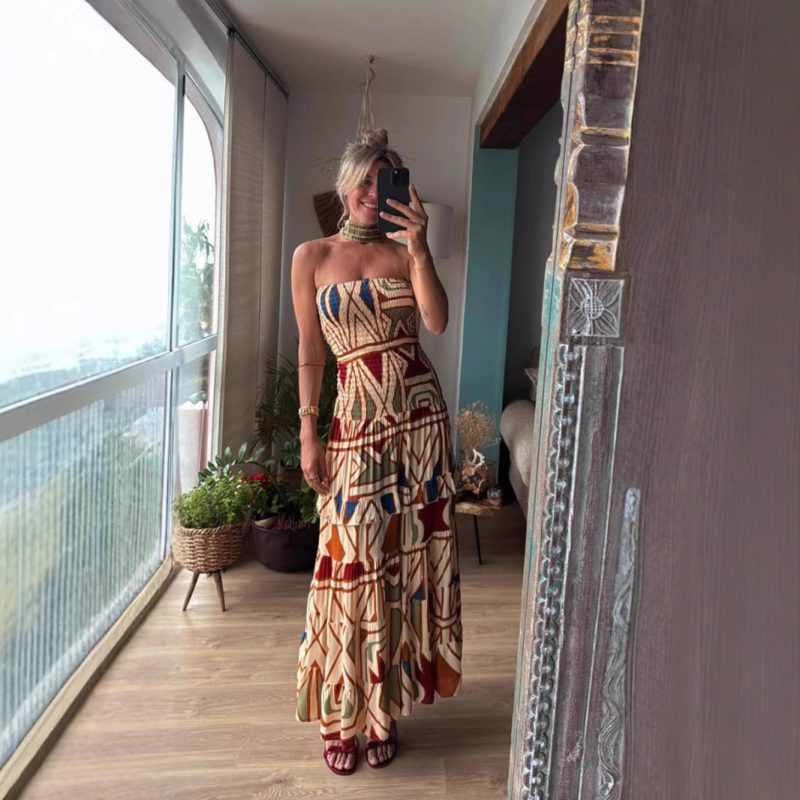Retro Boho High Waist Printed Slip Dress - Image 4