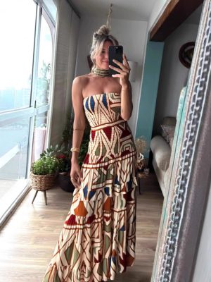 Retro Boho High Waist Printed Slip Dress