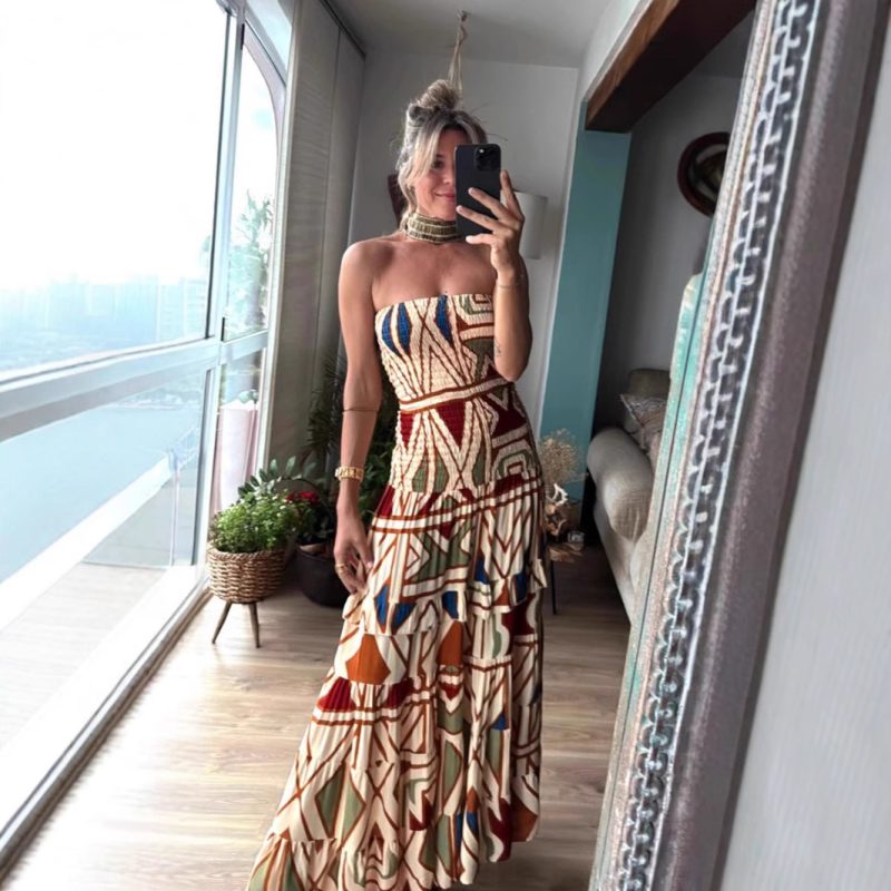 Retro Boho High Waist Printed Slip Dress
