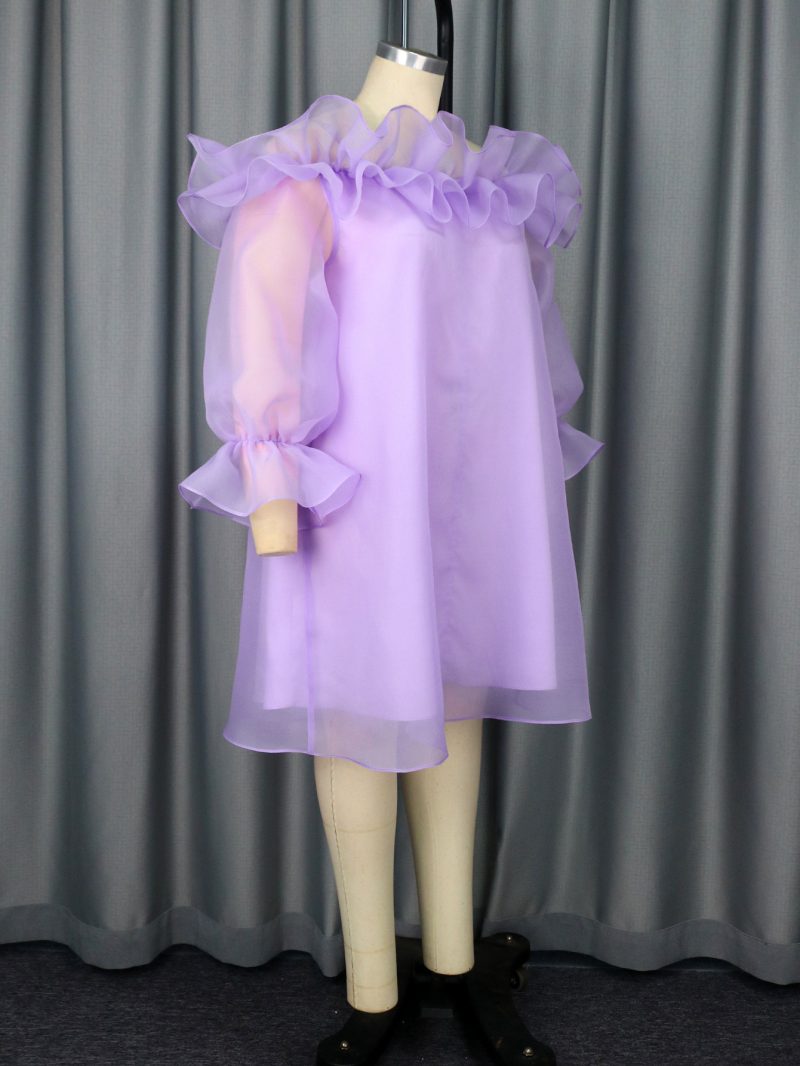 Mesh Stitching Lantern Sleeve Summer Dress Women - Image 2