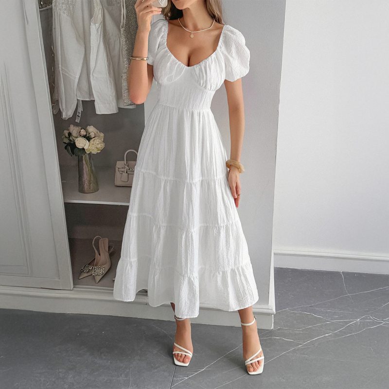Casual Summer Puff Sleeve Maxi Dress