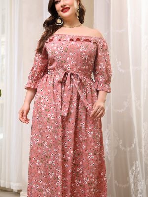 Plus Size Strapless Printed Chiffon Dress Women