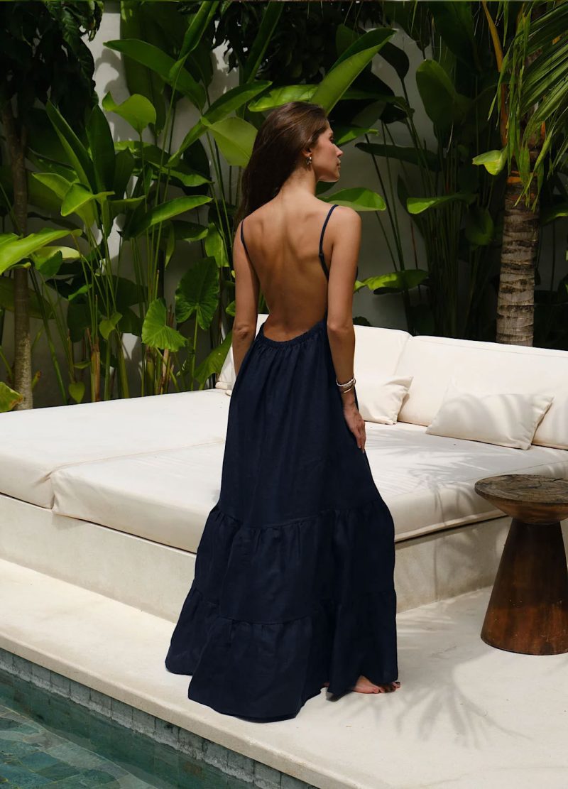 Sexy Backless Lace-Up Tiered Maxi Dress - Image 2