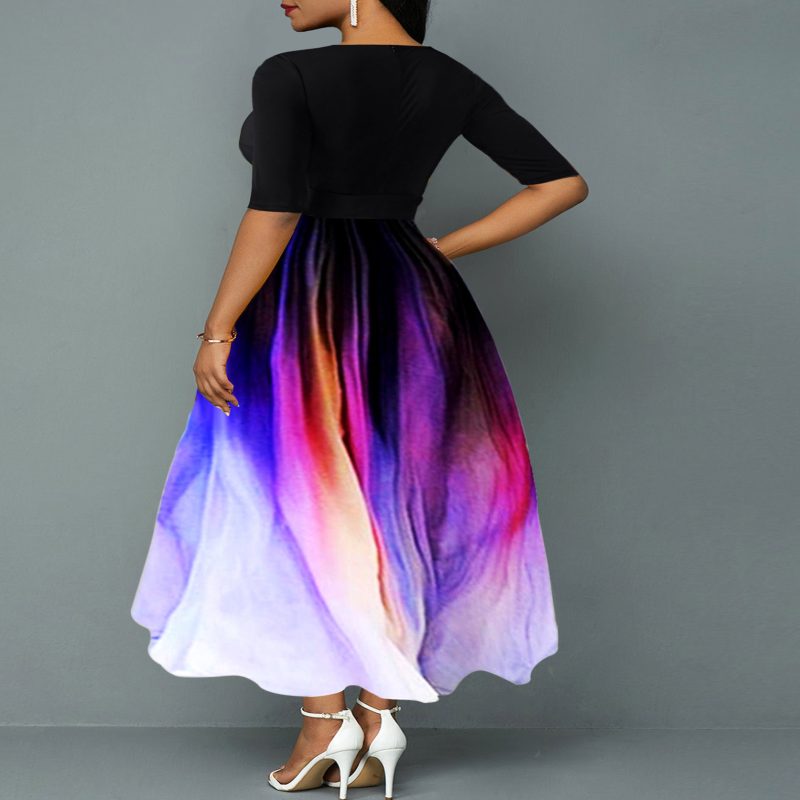 V-Neck Belted Patchwork Maxi Dress Women - Image 2