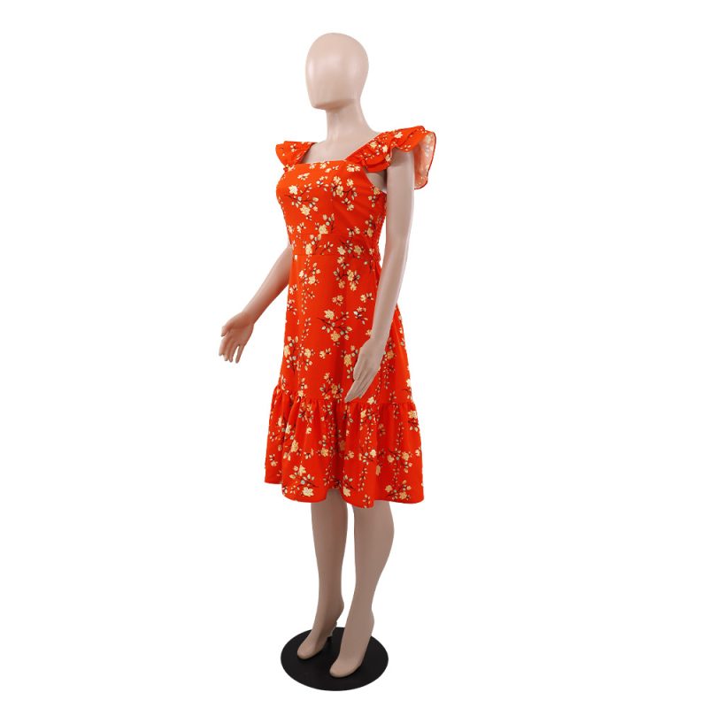 Summer Printed Dress with Flounced Sleeves - Image 3