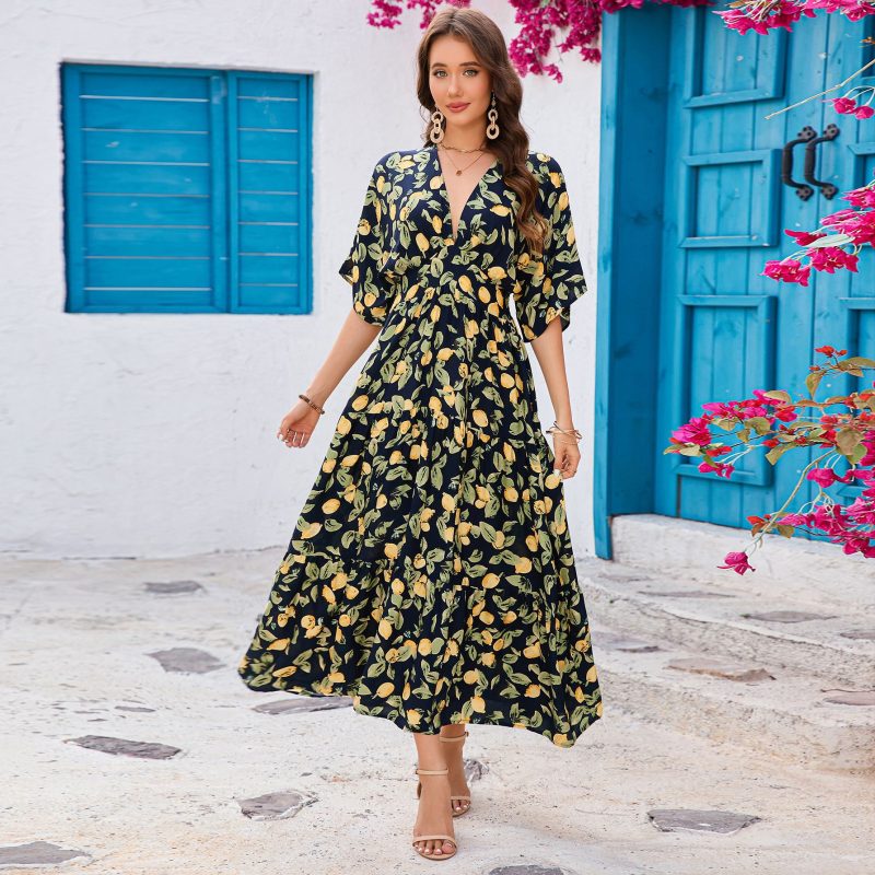 Batwing Sleeve V-Neck Slimming Maxi Dress
