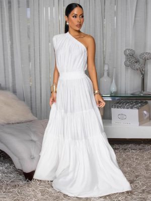 Elegant Solid Shoulder Stitch Dress for Vacation