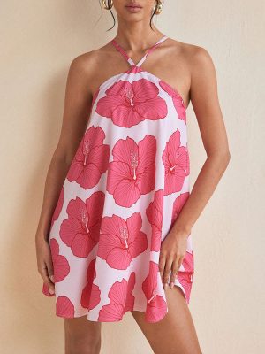 Women's Wide Hem Printed Halter Dress Summer