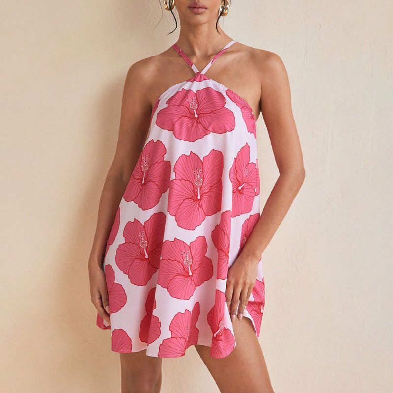 Women's Wide Hem Printed Halter Dress Summer