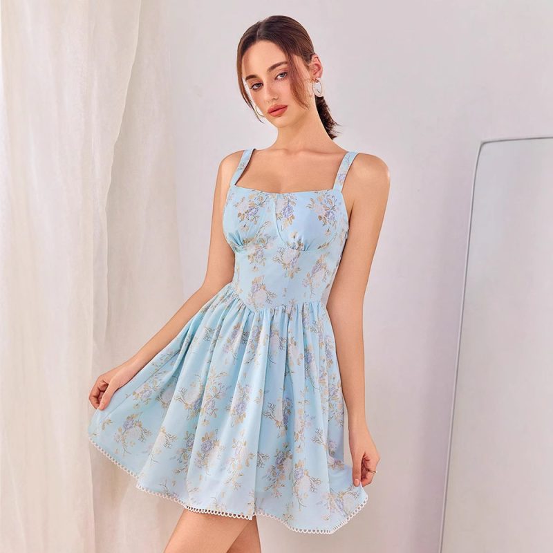 Printed Backless Suspender Dress for Seaside - Image 3