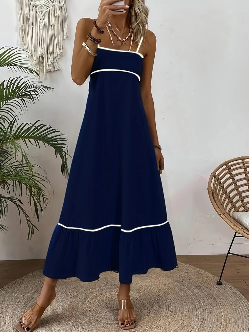 Sweet Solid Cami Dress with Tie Waist - Image 3