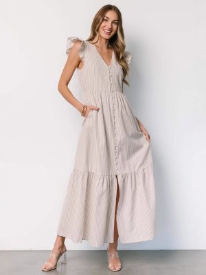 Bohemian Striped V-Neck Holiday Maxi Dress