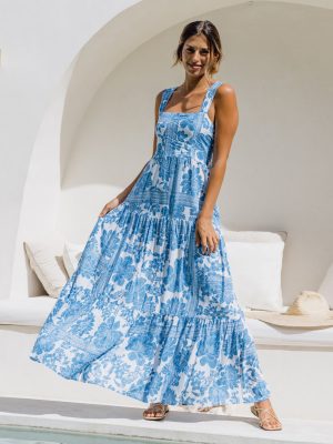 Women's Bohemian Strap Vacation Beach Maxi Dress
