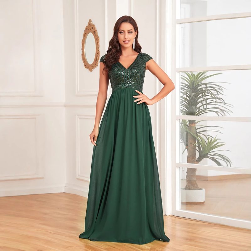 Green Chiffon Sleeve Slim Fit Fishtail Maxi Dress