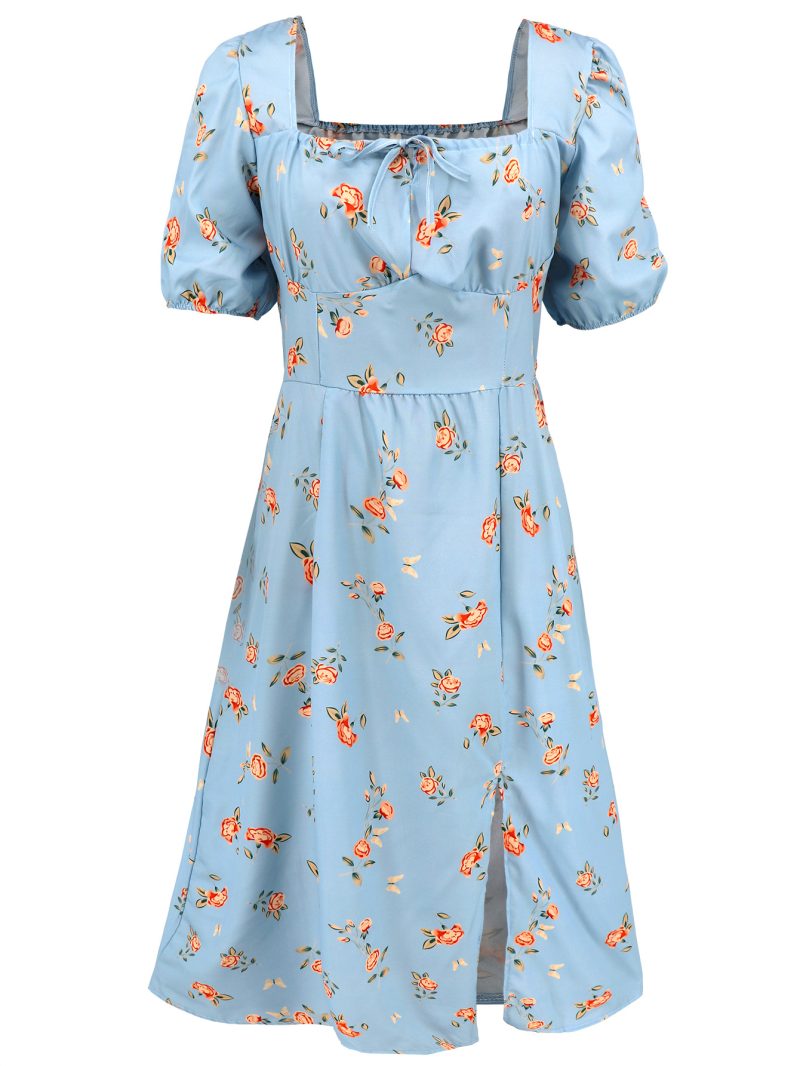 Elegant Summer Floral Lantern Sleeve Dress - Image 2