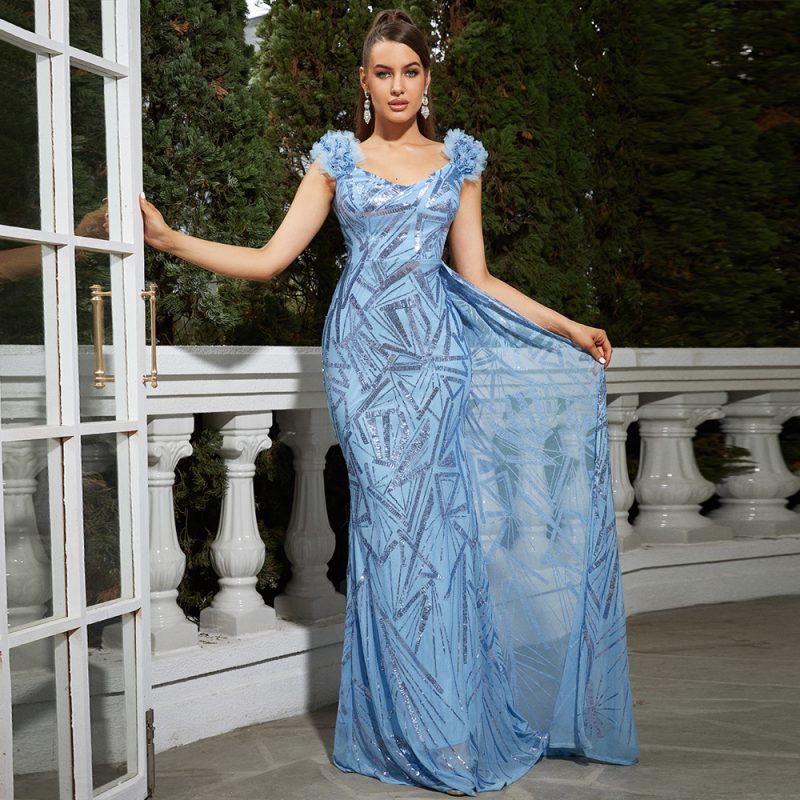 Elegant Sleeveless Sequin Fishtail Evening Gown - Image 2