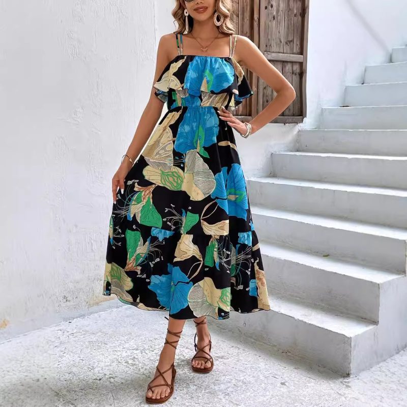 Sleeveless Tube Top Printed Beach Dress Women