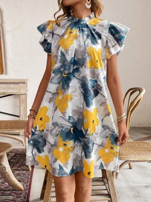 European Summer Printed V-Neck Loose Dress