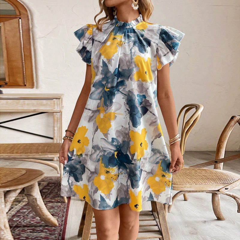 European Summer Printed V-Neck Loose Dress