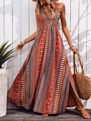 Summer V-Neck Sleeveless Split Hem Dress